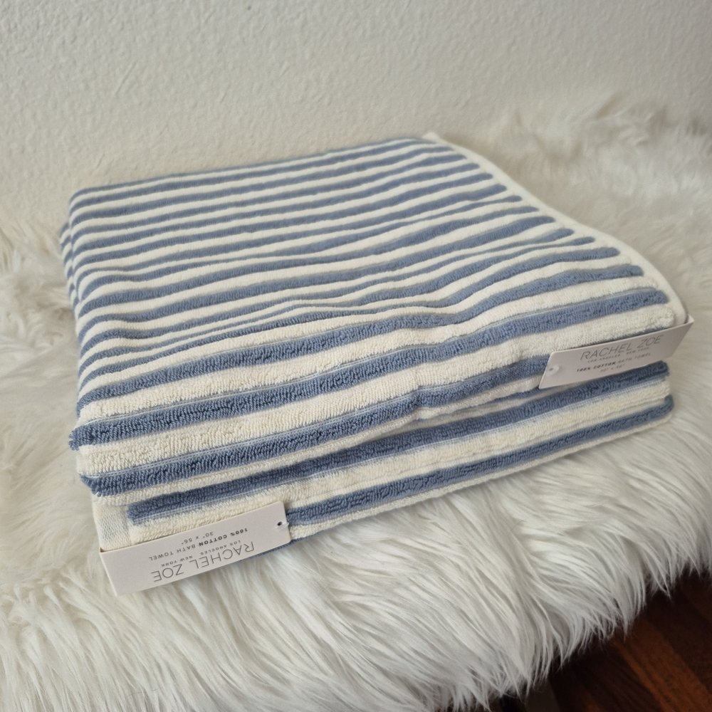 Rachel Zoe Blue and White Striped Bath Towels